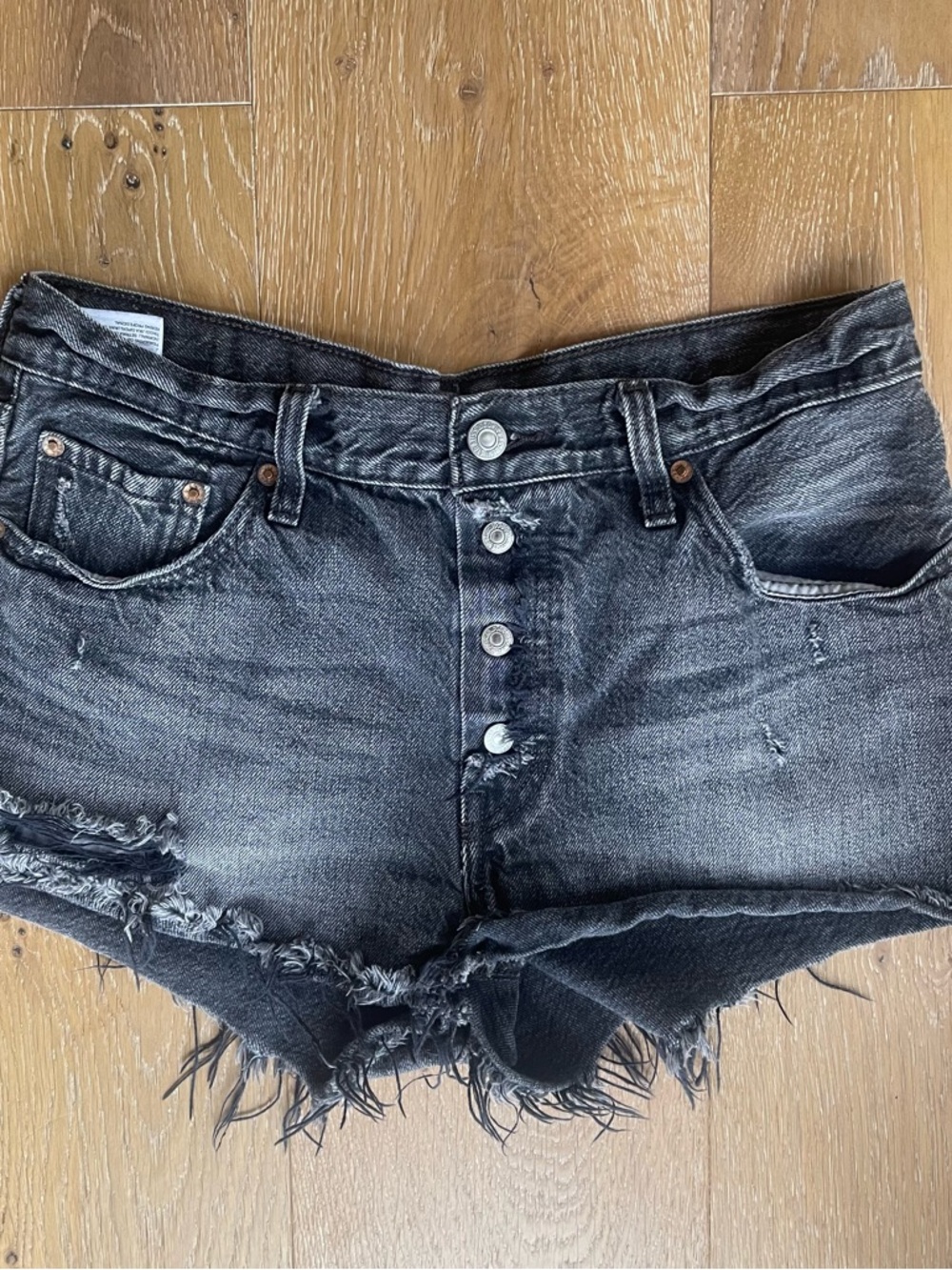 Levi's 501 Black Distressed Denim Jean Shorts Super Short 2 Inch Inseam